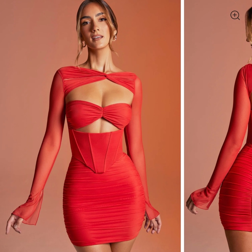 NWT Oh Polly Nirvana long sleeved Ruched mini dress in red size 4